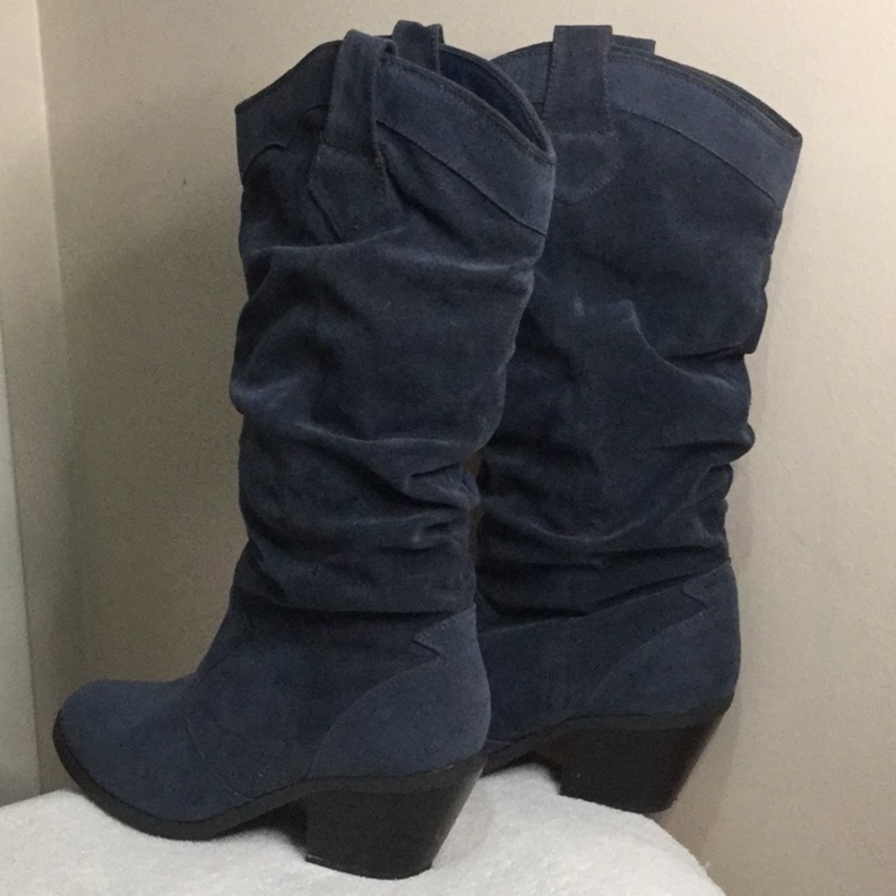Shoe Dazzle denim blue slouch gallop boots